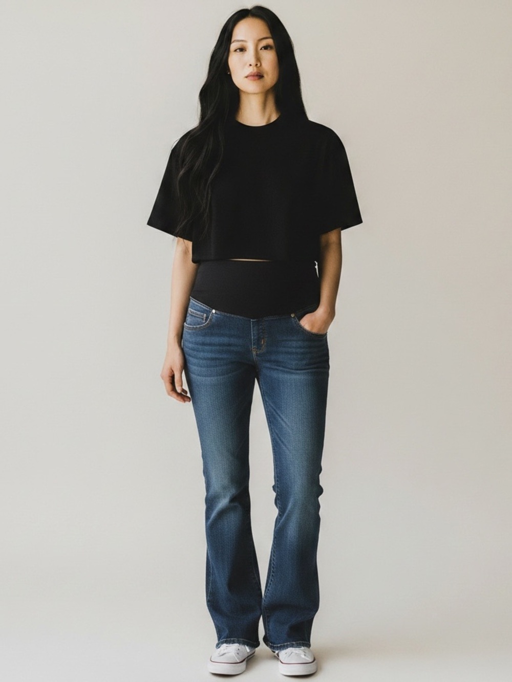 Maternity Isabel Maternity Size 10 Classic Mid-Rise Blue Flare Jeans with Band